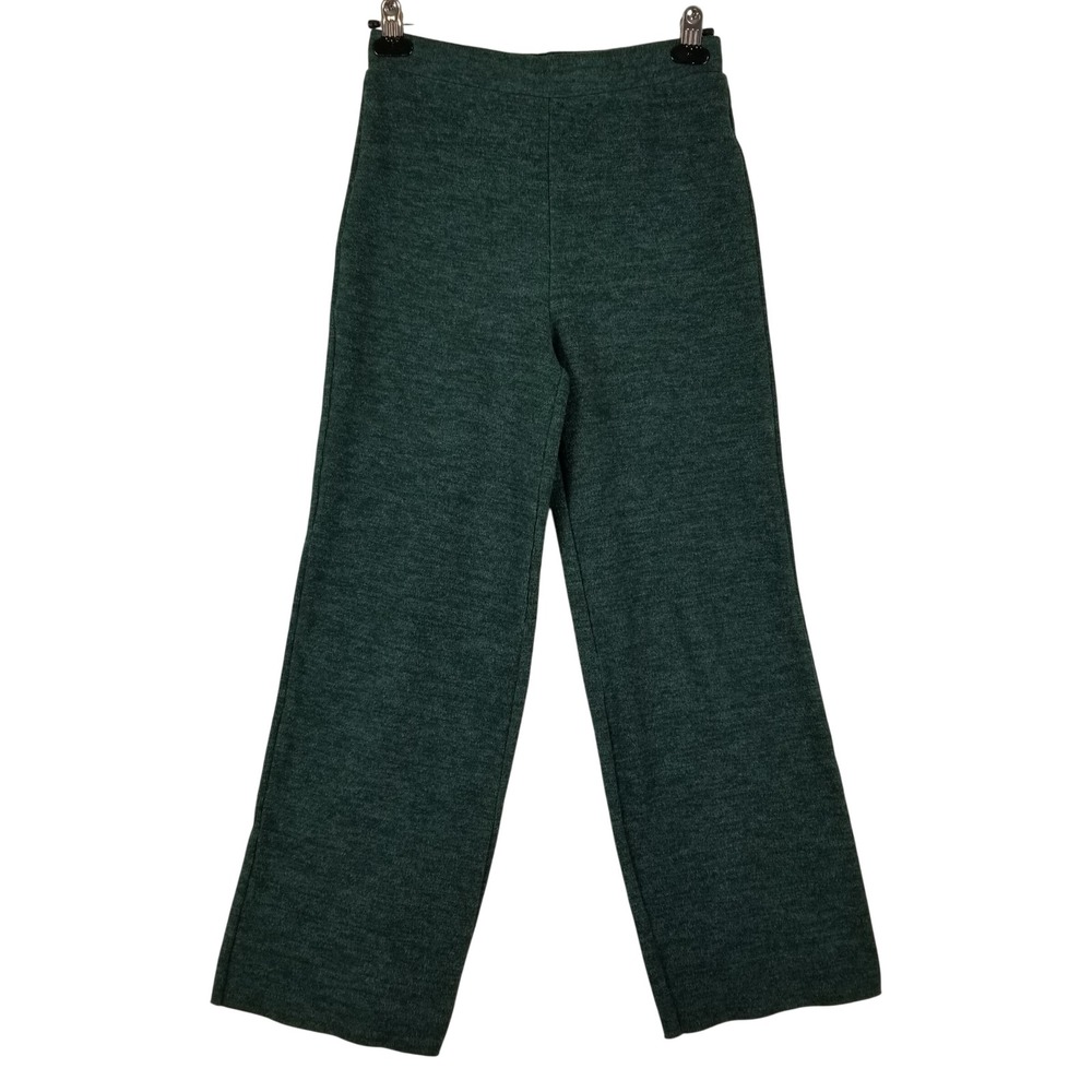 Zara Knit Pants Womens Small Green Wide Leg High‎ Rise Elastic Waist Soft